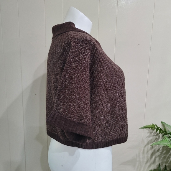 Carducci Knit Poncho Collar Button sweater Brown Shrug Women’s Sz L - Picture 2 of 10